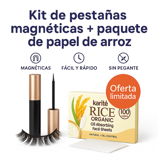 Kit  de pestañas magneticos +Papel de Arroz Facial