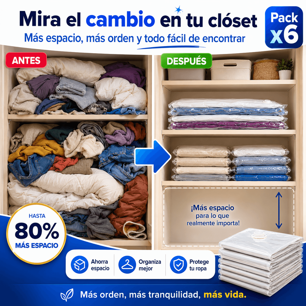 AirLessBag™ Pack x6: libera espacio en tu clóset sin comprar otro armario