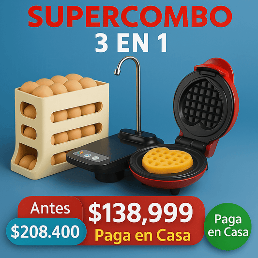 Super combo que Tu Cocina Necesita: Dispensador de Agua + Organizador Huevos  + Mini Waflera de corazón