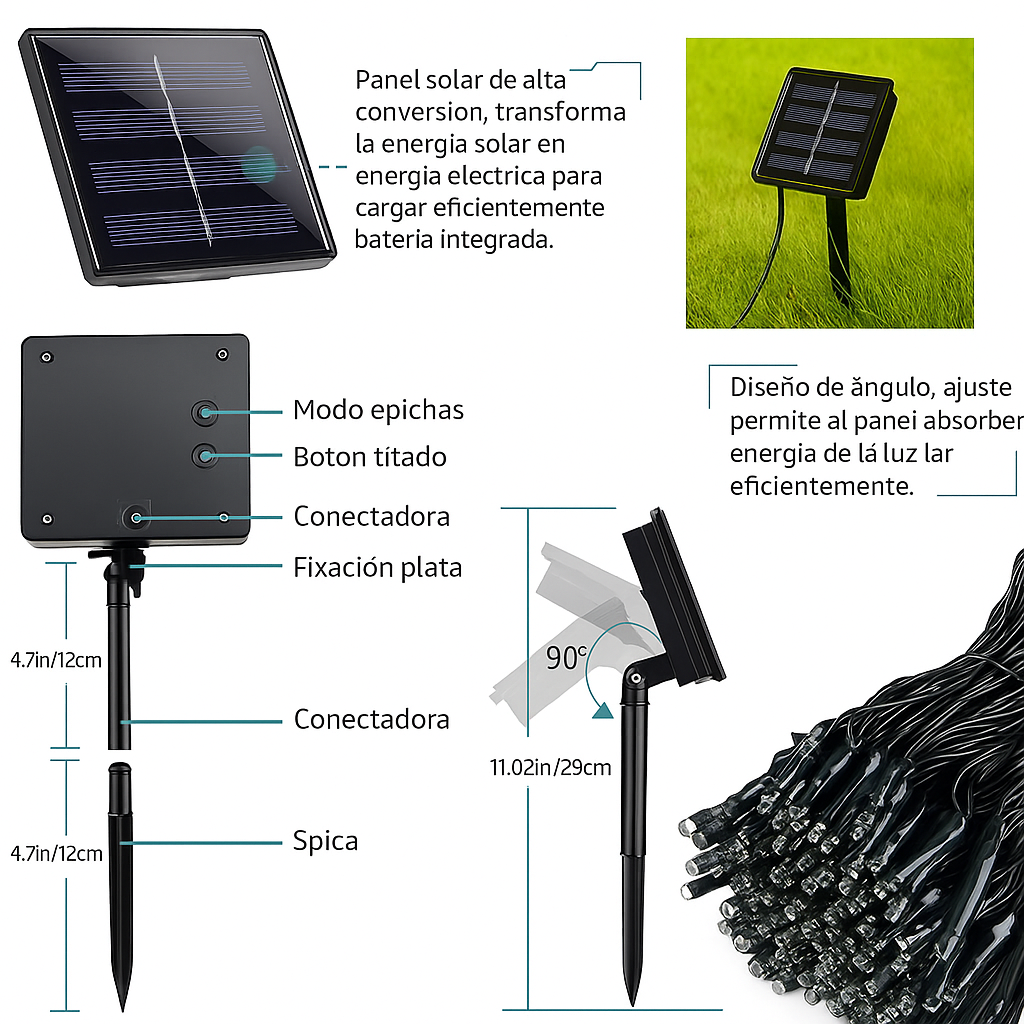 Luces de navidad con panel solar