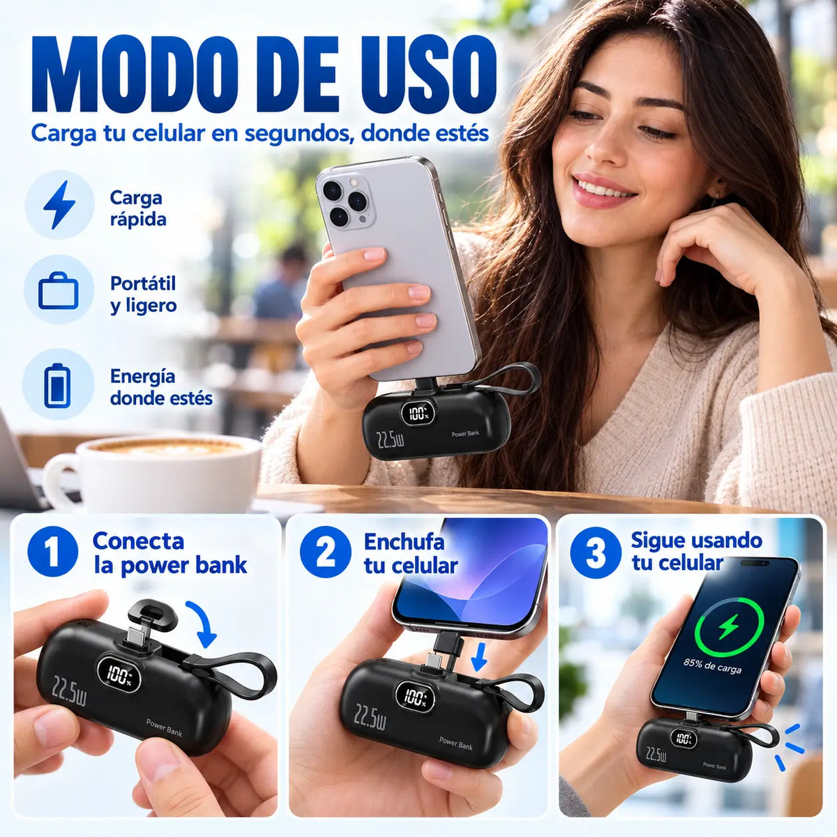 POWER BANK MINI 5000 mAh  Energía portátil para llevar contigo a donde vayas