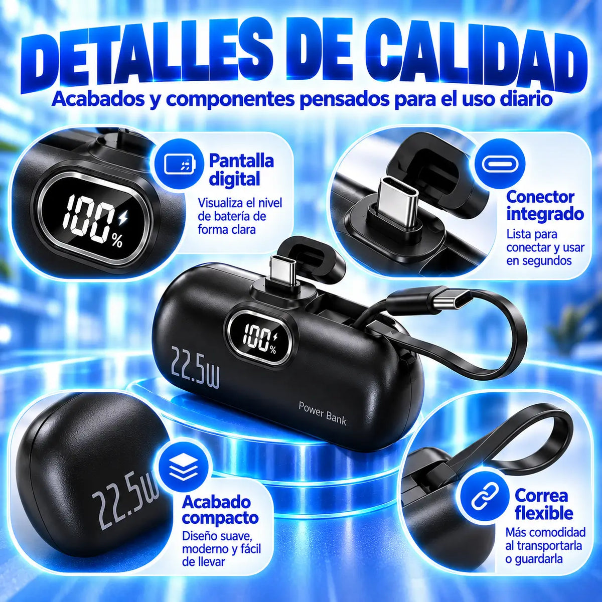 POWER BANK MINI 5000 mAh  Energía portátil para llevar contigo a donde vayas
