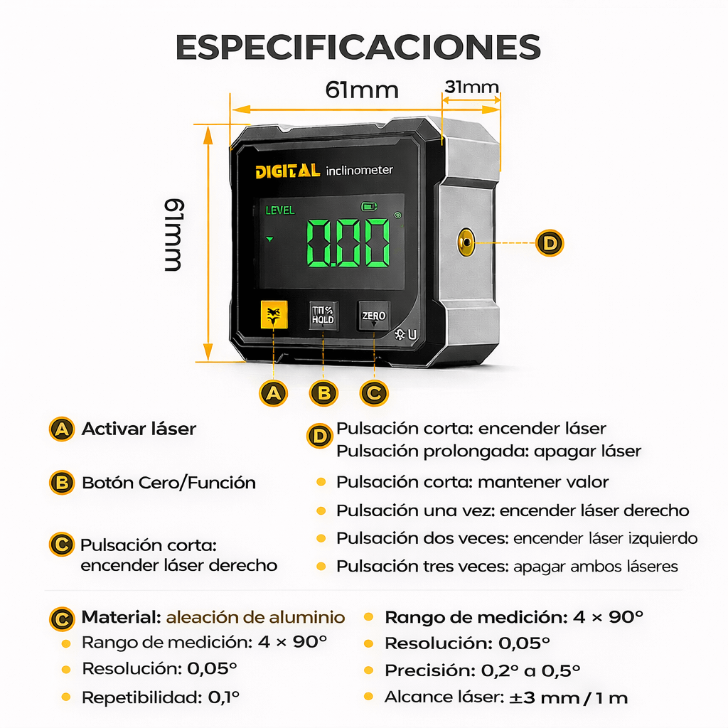 Trazador digital magnético de 4 lados con láser