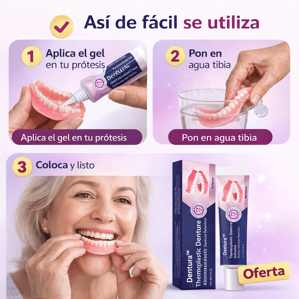 Adhesivos para dentaduras Fija tu prótesis con seguridad y vuelve a comer, hablar y sonreír con tranquilidad todos los días