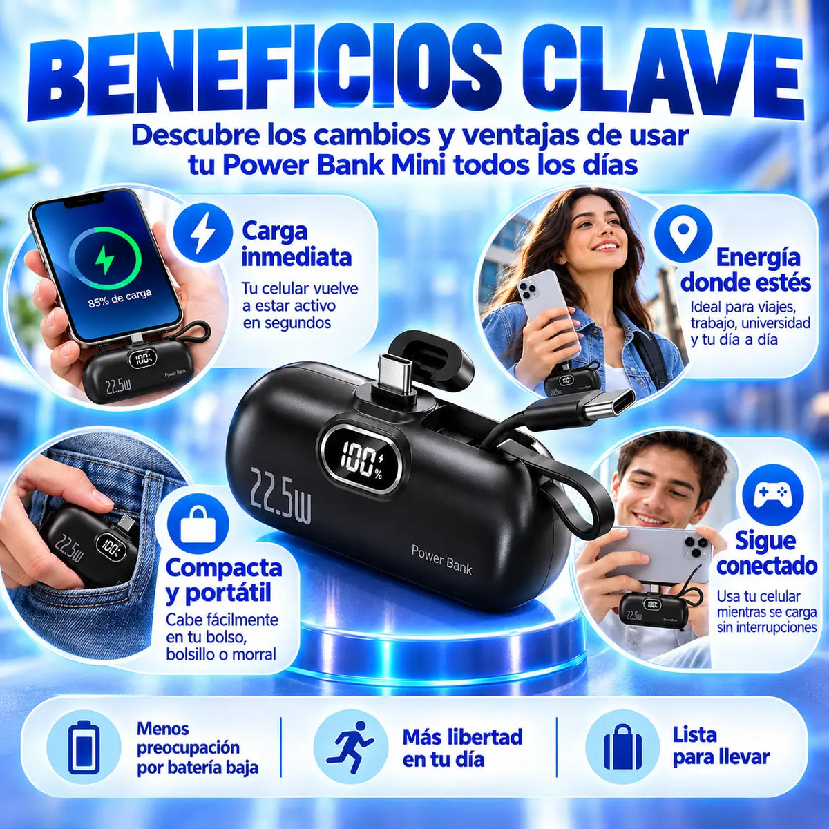 POWER BANK MINI 5000 mAh  Energía portátil para llevar contigo a donde vayas